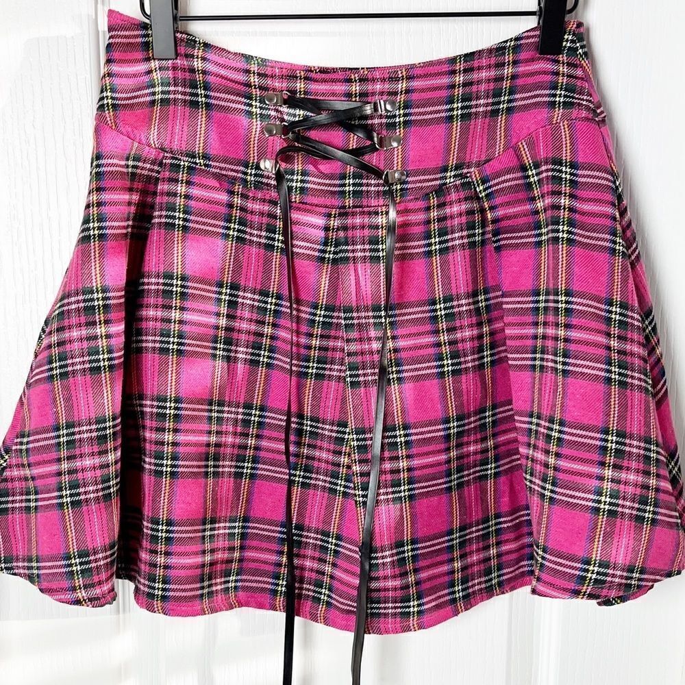 Shein Hot Pink Corset Waist Tartan Plaid‎ Skirt Size M (US 6)